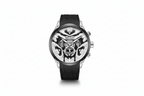 MEGIR chronograph quartz sport watch with white skeleton dial and black silicone strap, front view