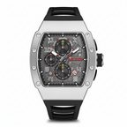 MEGIR chronograph watch with silver case grey skeleton dial and black silicone strap