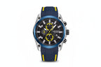MEGIR MN2144GS chronograph watch with black dial, blue bezel and blue silicone strap, front view