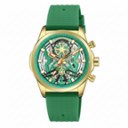 MEGIR sport chronograph watch with gold case green skeleton dial and green silicone strap