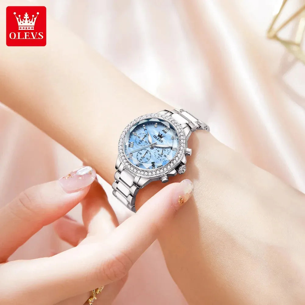 OLEVS Luxury Rhombus Mirror Women's Chronograph Watch, caseback view