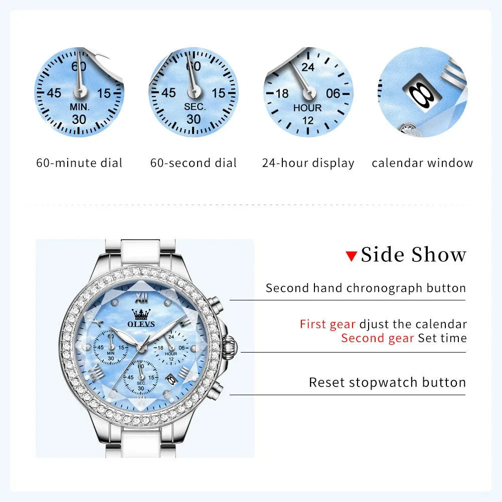 OLEVS Luxury Rhombus Mirror Women's Chronograph Watch, clasp detail