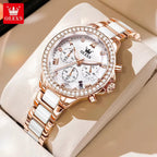 OLEVS Luxury Rhombus Mirror Women's Chronograph Watch
