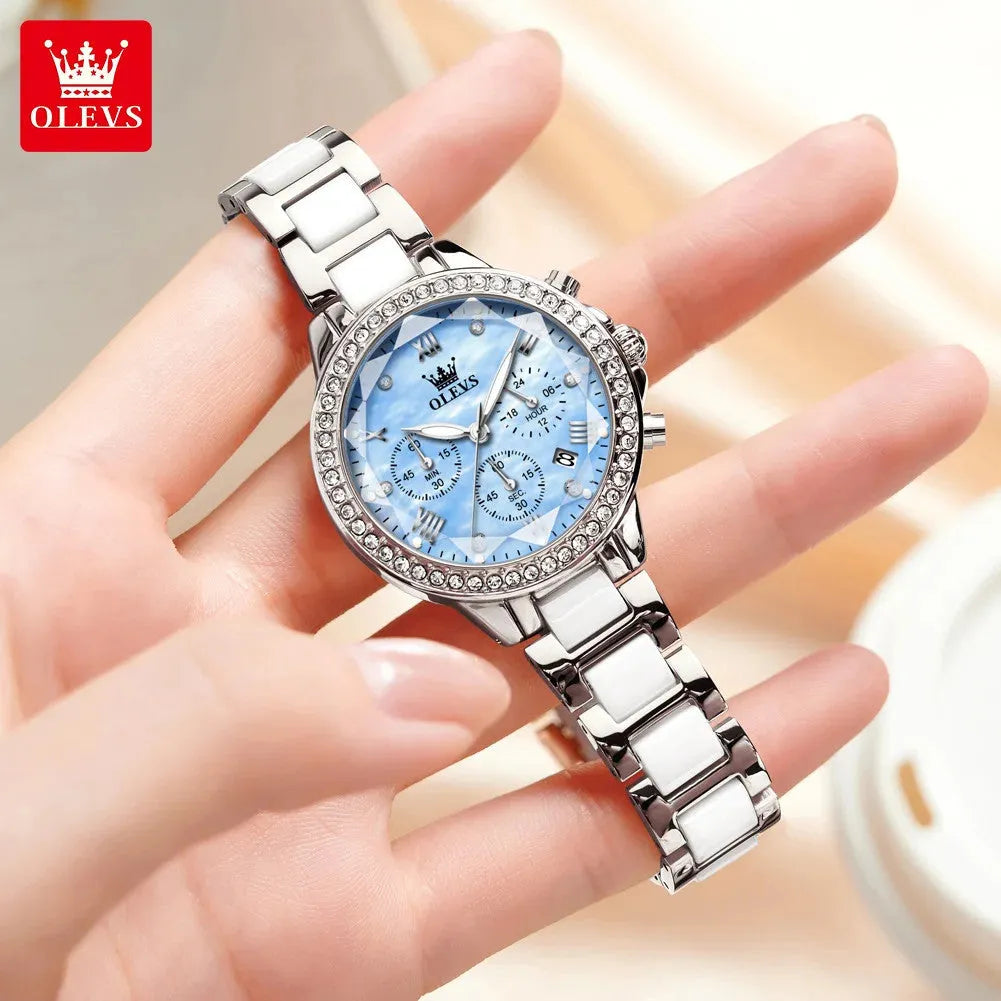 OLEVS Luxury Rhombus Mirror Women's Chronograph Watch, side view