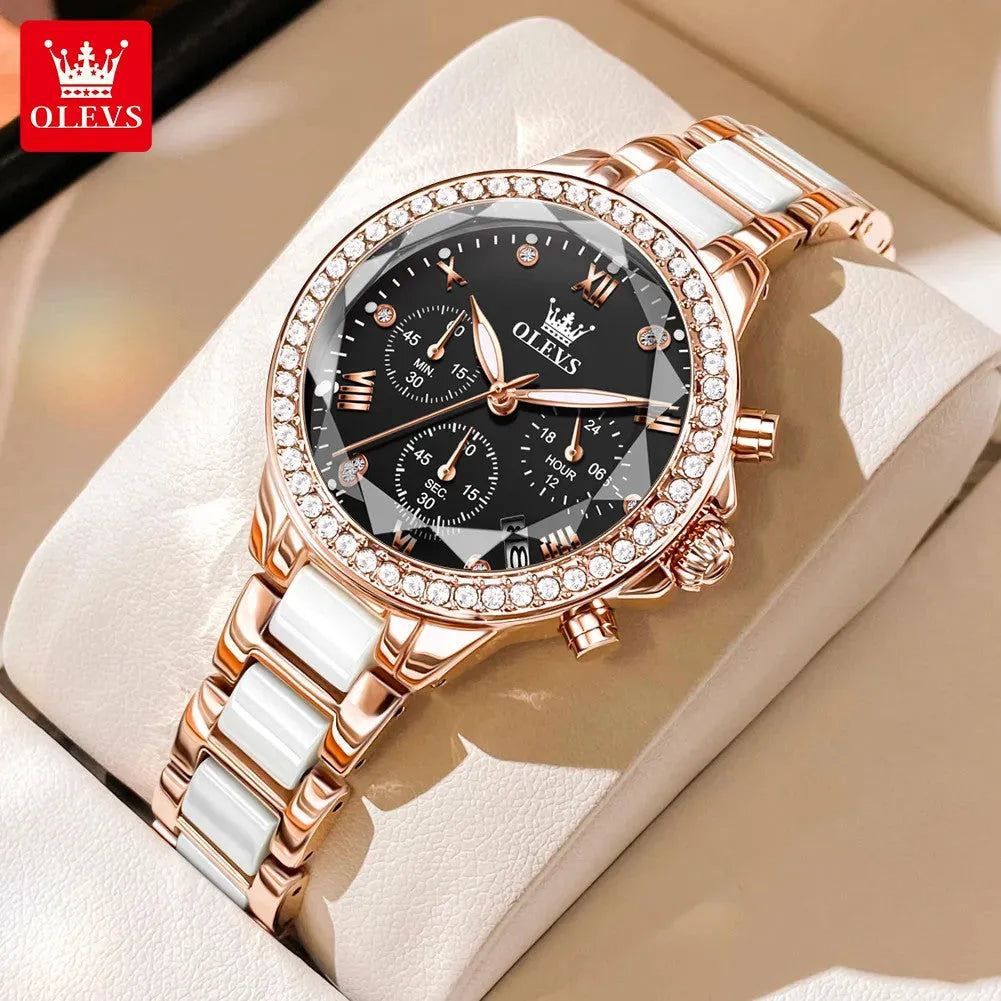 OLEVS Luxury Rhombus Mirror Women's Chronograph Watch