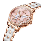 OLEVS Luxury Butterfly Diamond Rose Gold Women's Watch, clasp detail