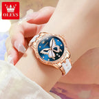 OLEVS Luxury Butterfly Diamond Rose Gold Women's Watch, side view