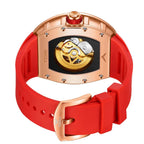 ONOLA ON3838D skeleton automatic watch caseback with exposed movement and red rubber strap