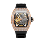 ONOLA ON3838D skeleton automatic watch with rose gold diamond case and black rubber strap