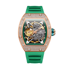 ONOLA ON3838D skeleton automatic watch with rose gold diamond case and green rubber strap