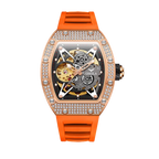 ONOLA ON3838D skeleton automatic watch with rose gold diamond case and orange rubber strap