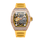 ONOLA ON3838D skeleton automatic watch with rose gold diamond case and yellow rubber strap