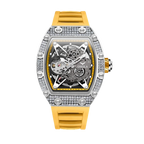 ONOLA ON3838D skeleton automatic watch with silver diamond case and yellow rubber strap