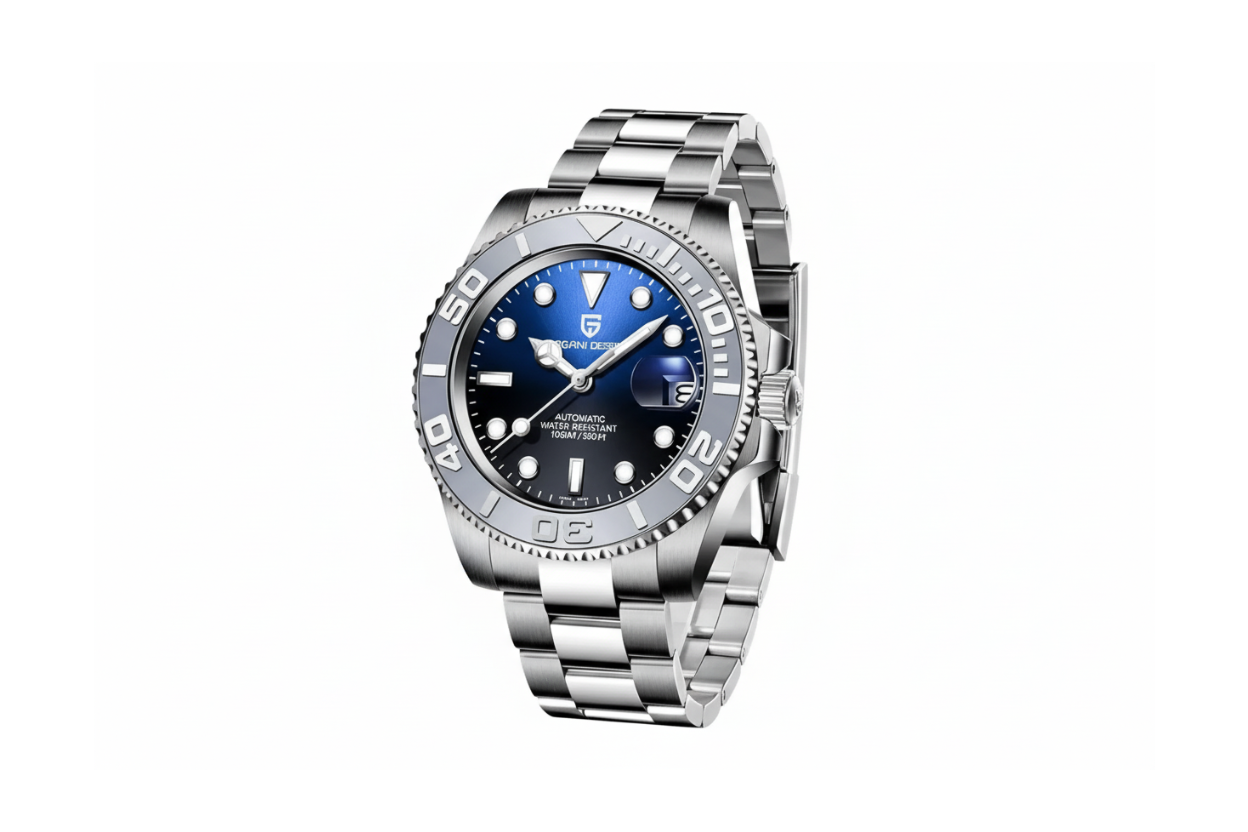 PAGANI DESIGN PD-1651 with steel white blue dial, shown on wrist