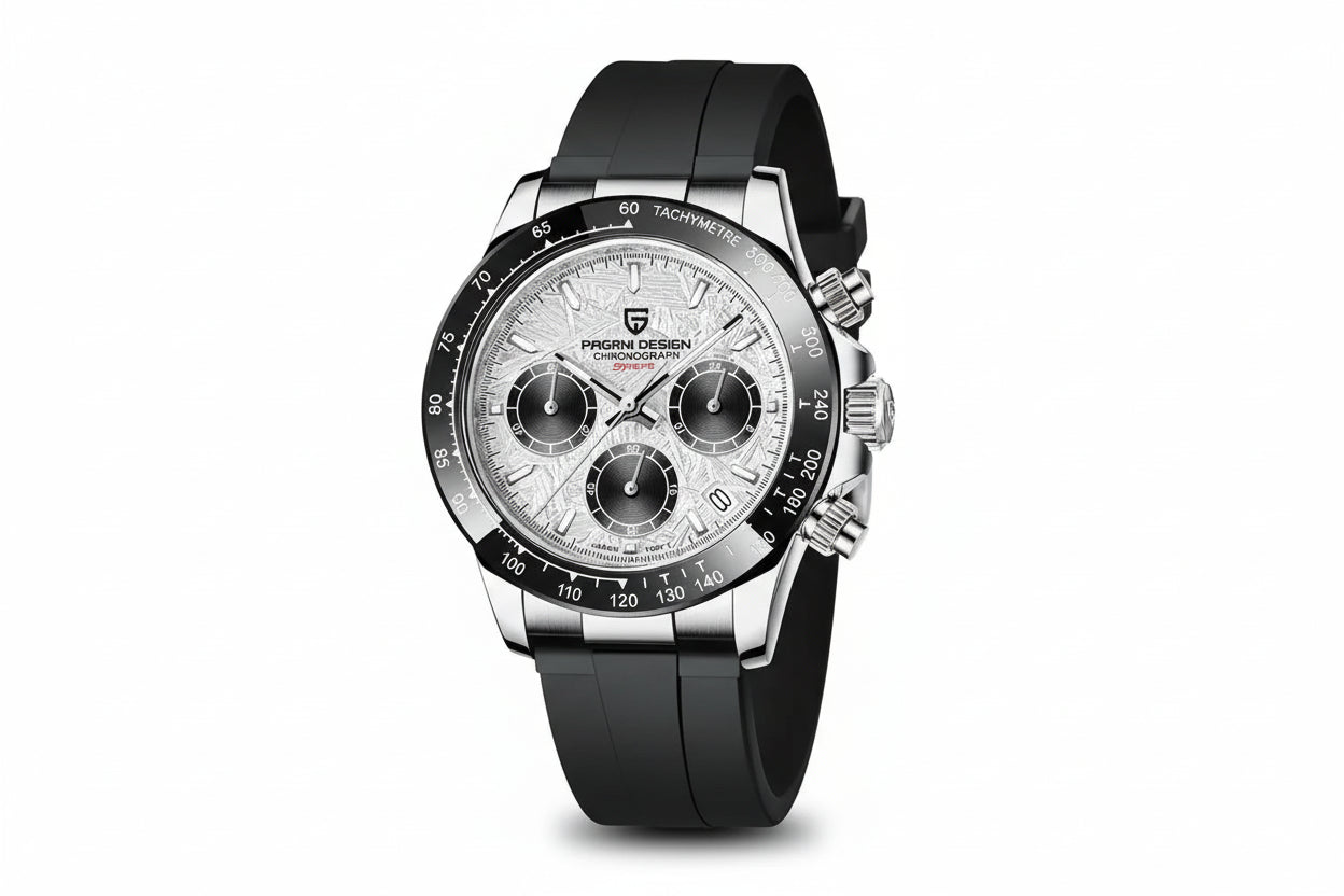 PAGANI DESIGN PD-1664, Rubber Strap, DAYTONA Chronograph with white dial, caseback view