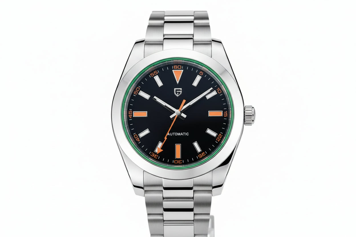 PAGANI DESIGN PD-1733 Oyster Men's NH35A Automatic Watch with black dial, detail view