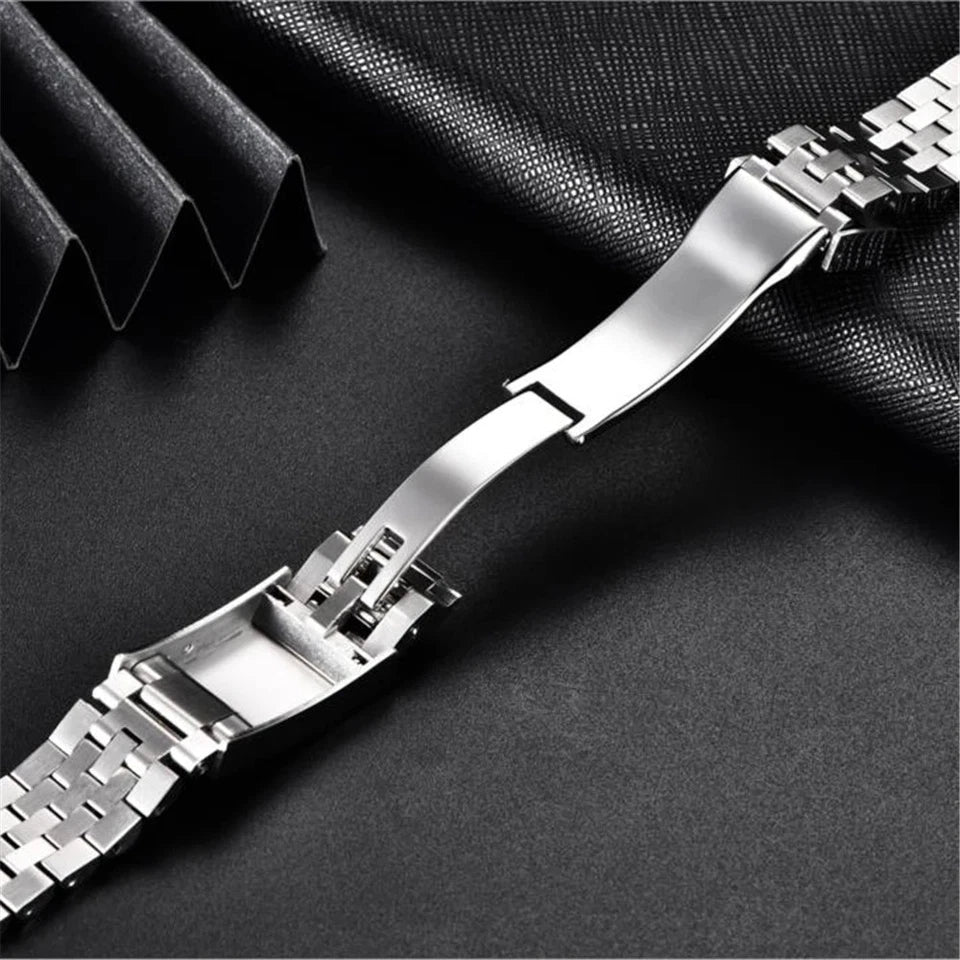 PAGANI DESIGN 20mm stainless steel bracelet butterfly deployant clasp closeup