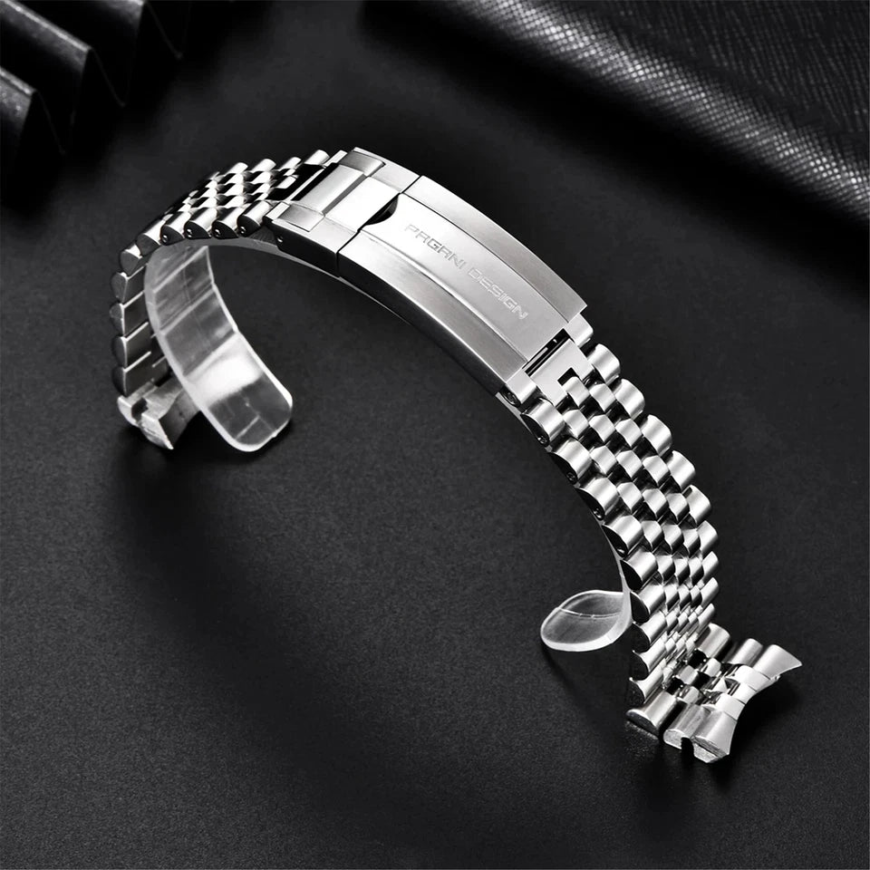 PAGANI DESIGN 20mm stainless steel jubilee bracelet with engraved deployant clasp