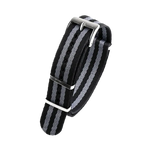 PAGANI DESIGN 20mm nylon NATO strap in black and grey stripes, front view