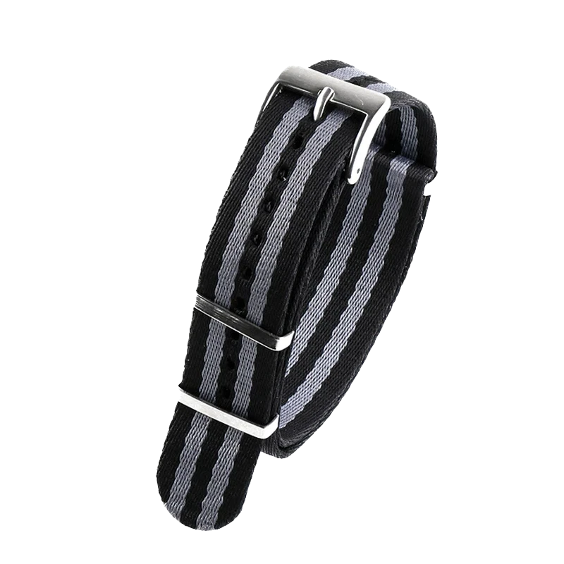 Black and grey striped nylon strap by Pagani Design, 20mm width watch band replacement.