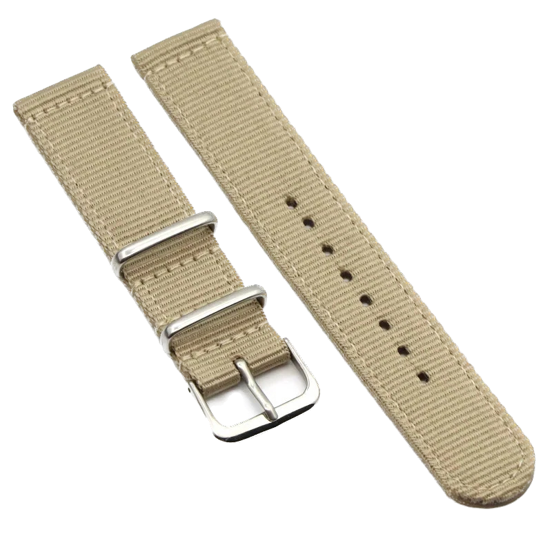 Khaki beige nylon watch strap by Pagani Design, 20mm width replacement band.