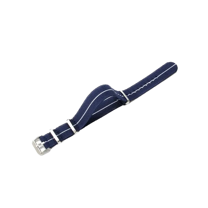 PAGANI DESIGN 20mm nylon strap in navy blue with white center stripe, side view