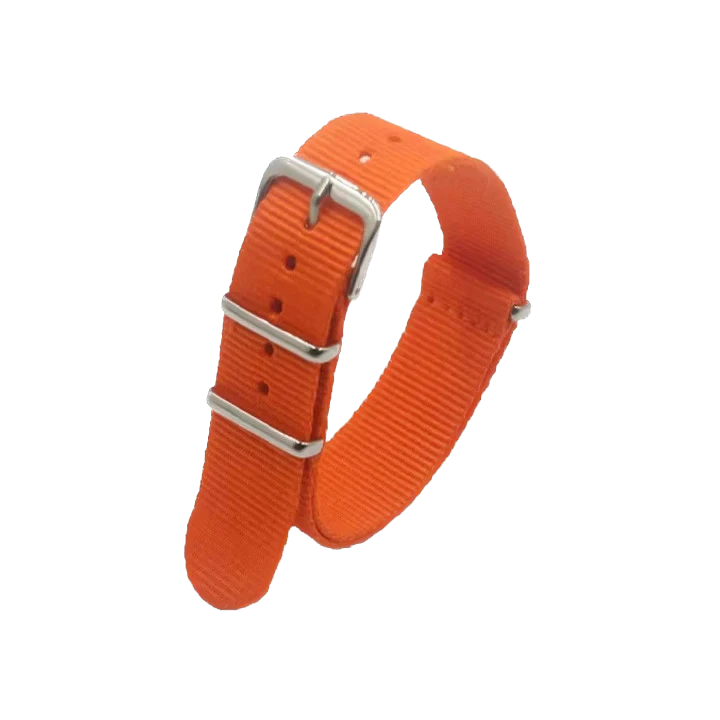 Orange nylon watch strap by Pagani Design, 20mm width replacement band for men's watches.