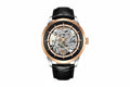 PAGANI DESIGN PD-1638 Skeleton automatic watch with rose gold case and black leather strap, front view
