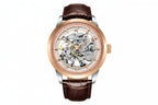 PAGANI DESIGN PD-1638 Skeleton automatic rose gold watch with brown leather strap, front view
