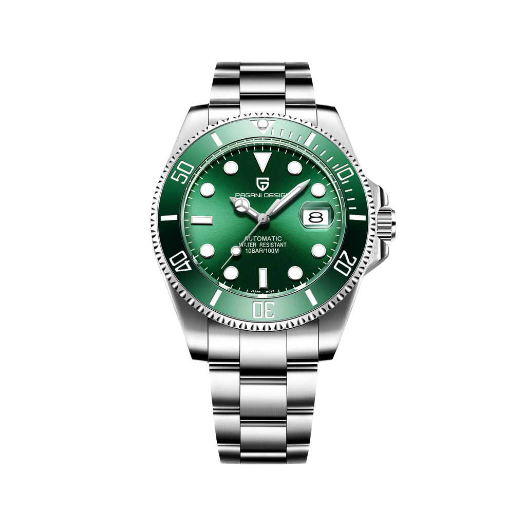 PAGANI DESIGN PD-1639 automatic diver watch with green dial, front view