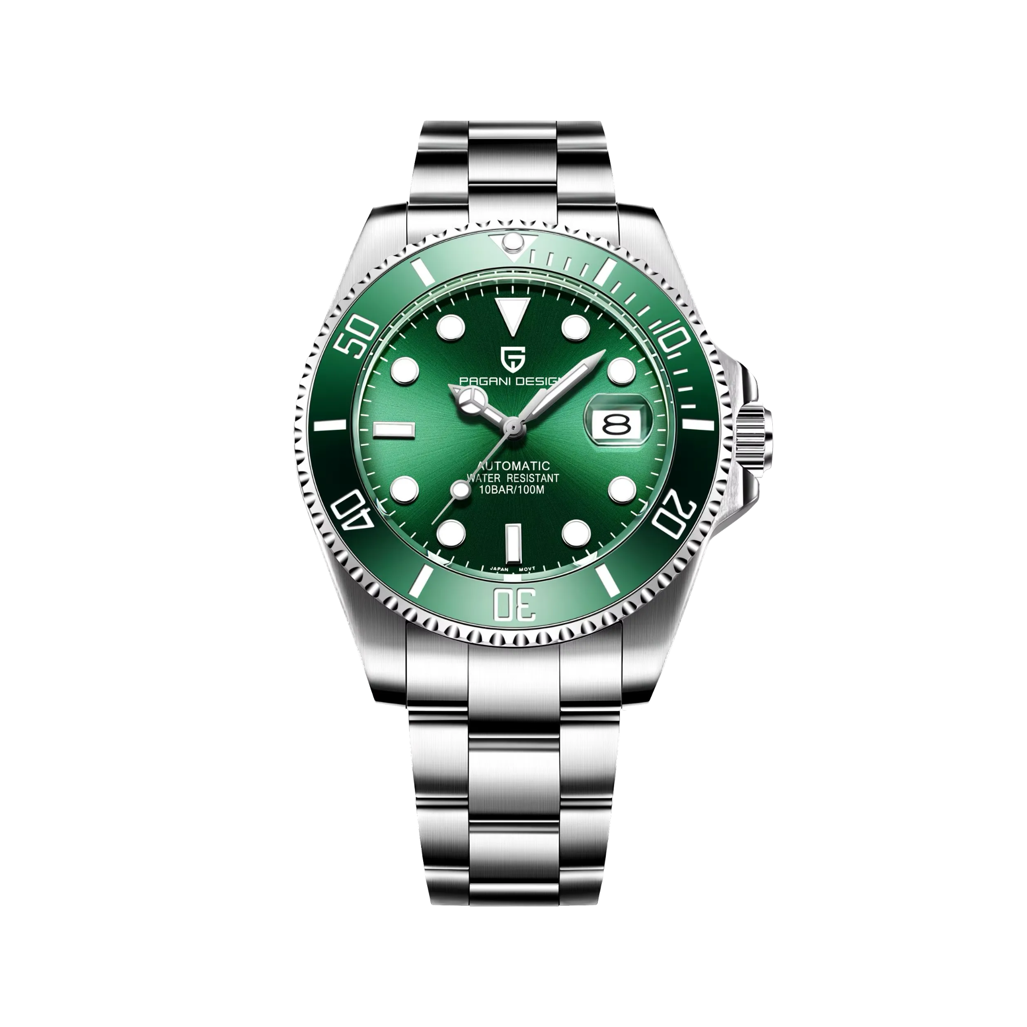 PAGANI DESIGN PD-1639 automatic diver watch with green dial, front view