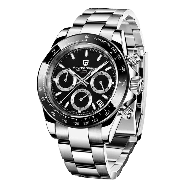 Pagani Design PD-1644 chronograph watch with black dial — front view