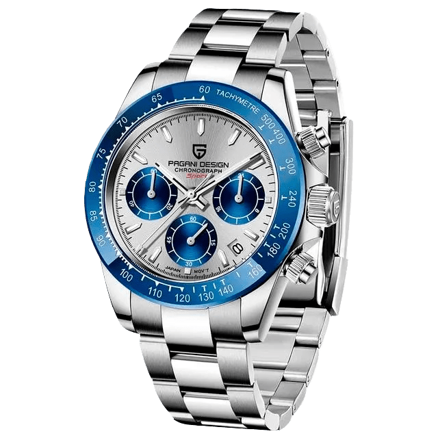Pagani Design PD-1644 chronograph watch with blue dial — front view