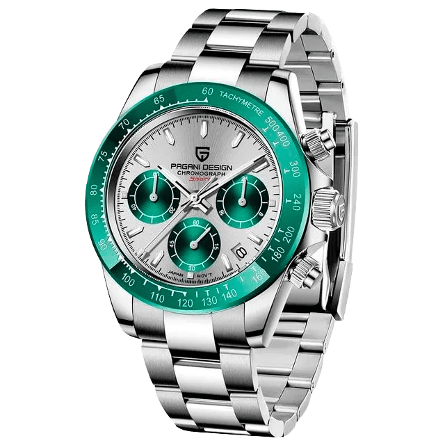 Pagani Design PD-1644 chronograph watch with green dial — front view