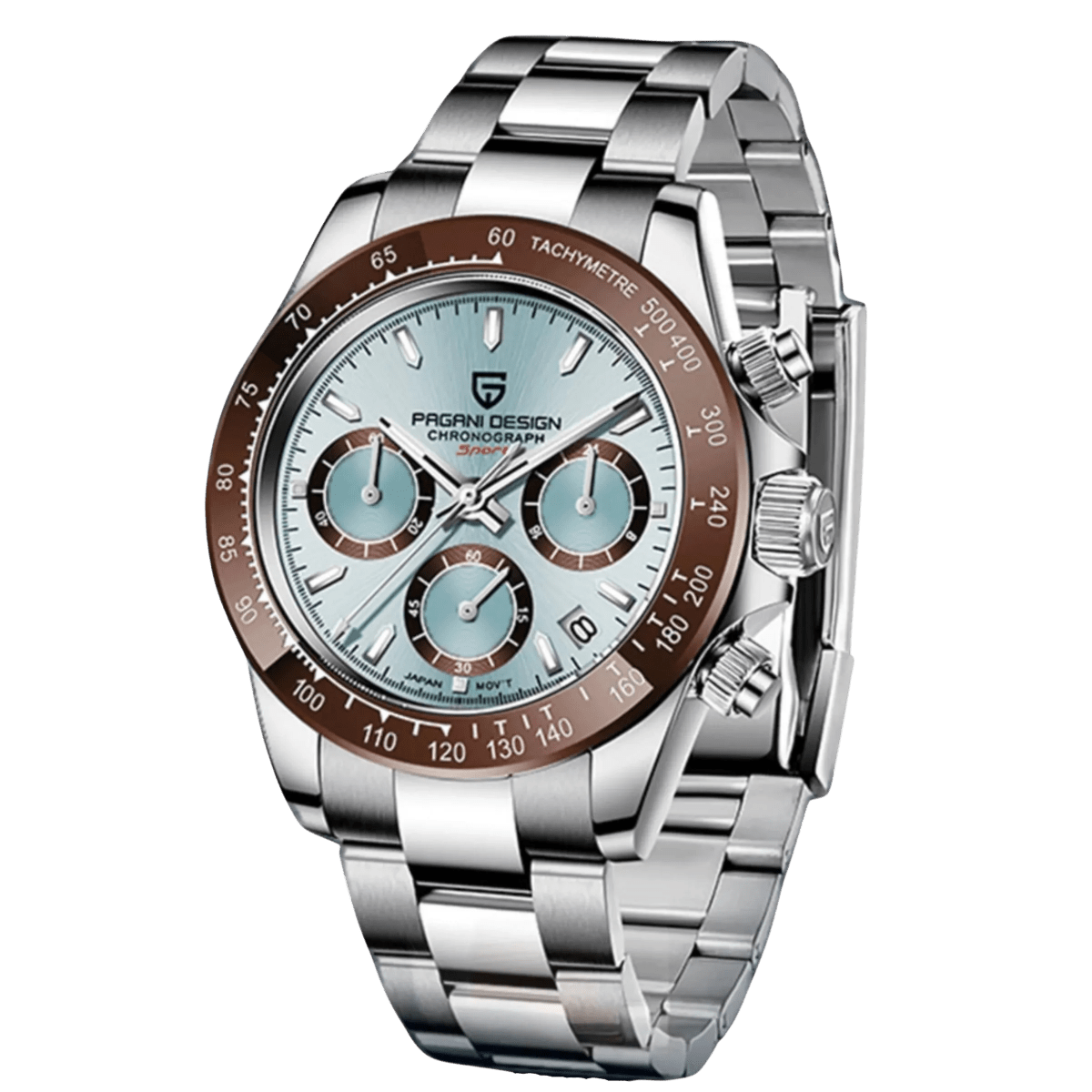 Pagani Design PD-1644 chronograph watch with sky blue dial — front view