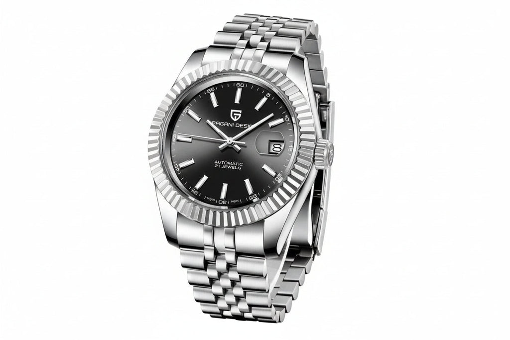 PAGANI DESIGN PD-1645 Jubilee Men's NH35 Automatic Watch with black dial, clasp detail