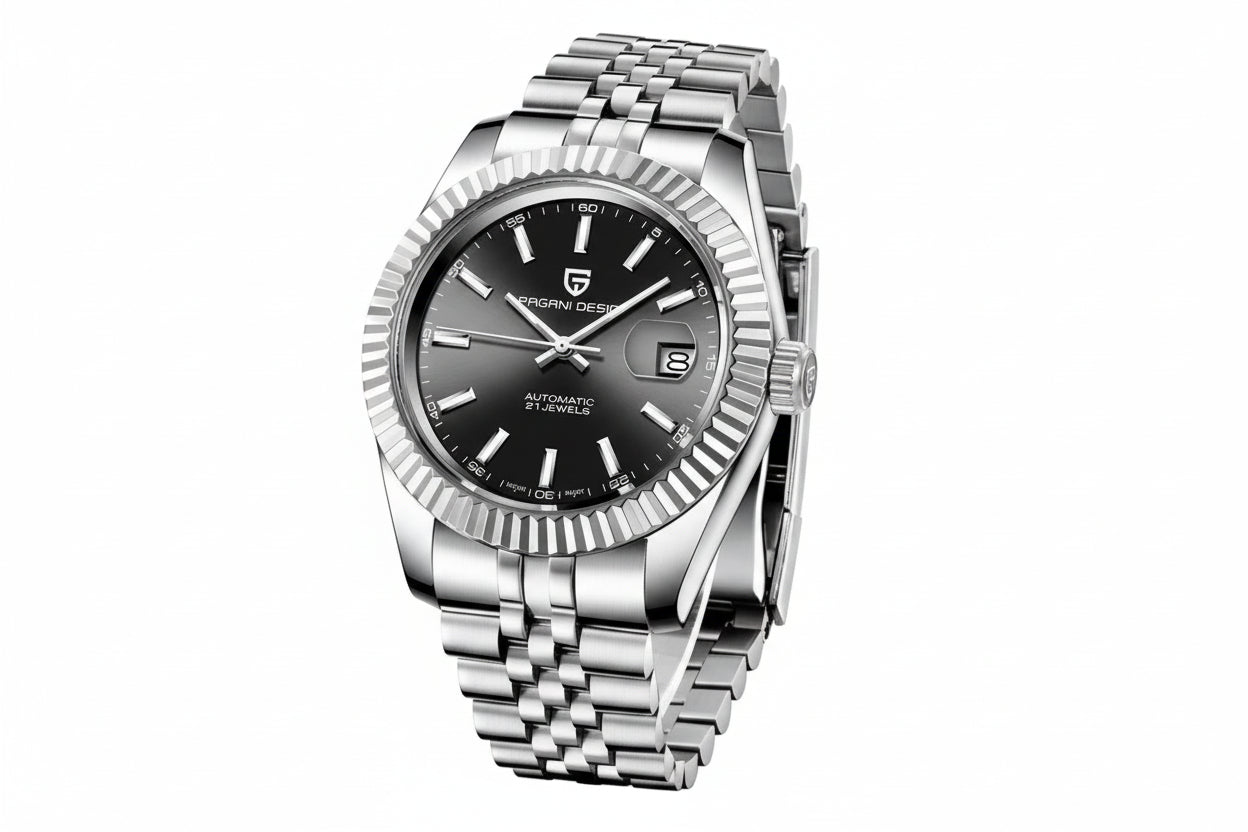 PAGANI DESIGN PD-1645 Jubilee Men's NH35 Automatic Watch with black dial, clasp detail