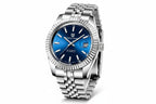 PAGANI DESIGN PD-1645 Jubilee automatic watch with blue dial, angled view