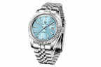 PAGANI DESIGN PD-1645 automatic watch ice blue dial fluted bezel front view
