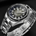 PAGANI DESIGN PD-1649 automatic watch grey dial close-up detail with steel bracelet
