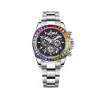 PAGANI DESIGN PD-1653 rainbow chronograph watch with skeleton black dial and rainbow bezel front