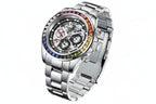 PAGANI DESIGN PD-1653 rainbow chronograph with skeleton dial and rainbow gem bezel angled view