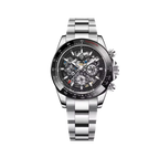 PAGANI DESIGN PD-1653 chronograph with skeleton black dial and black tachymeter bezel front view