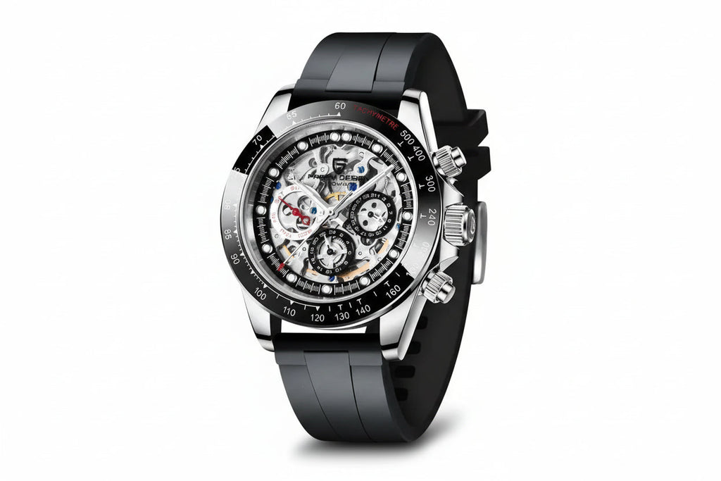 PAGANI DESIGN PD-1653 Rainbow Automatic Chronograph with rubber black dial, side view