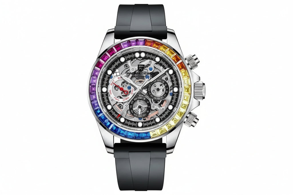 PAGANI DESIGN PD-1653 Rainbow Automatic Chronograph Men's Watch in Steel Black with watch
