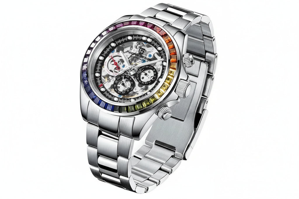 PAGANI DESIGN PD-1653 Rainbow Automatic Chronograph Men's Watch in Steel Black with watch