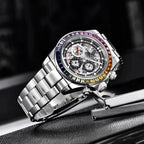 PAGANI Design PD-1653 rainbow chronograph with skeleton dial and gem-set bezel front view