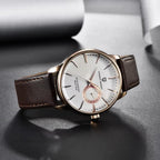 PAGANI Design PD-1654 dress watch with white dial rose gold case and brown leather strap