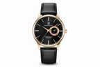 PAGANI DESIGN PD-1654 40mm watch with black dial rose gold case and black leather strap front view