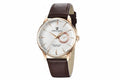 PAGANI DESIGN PD-1654 40mm watch with white dial rose gold case and brown leather strap front view